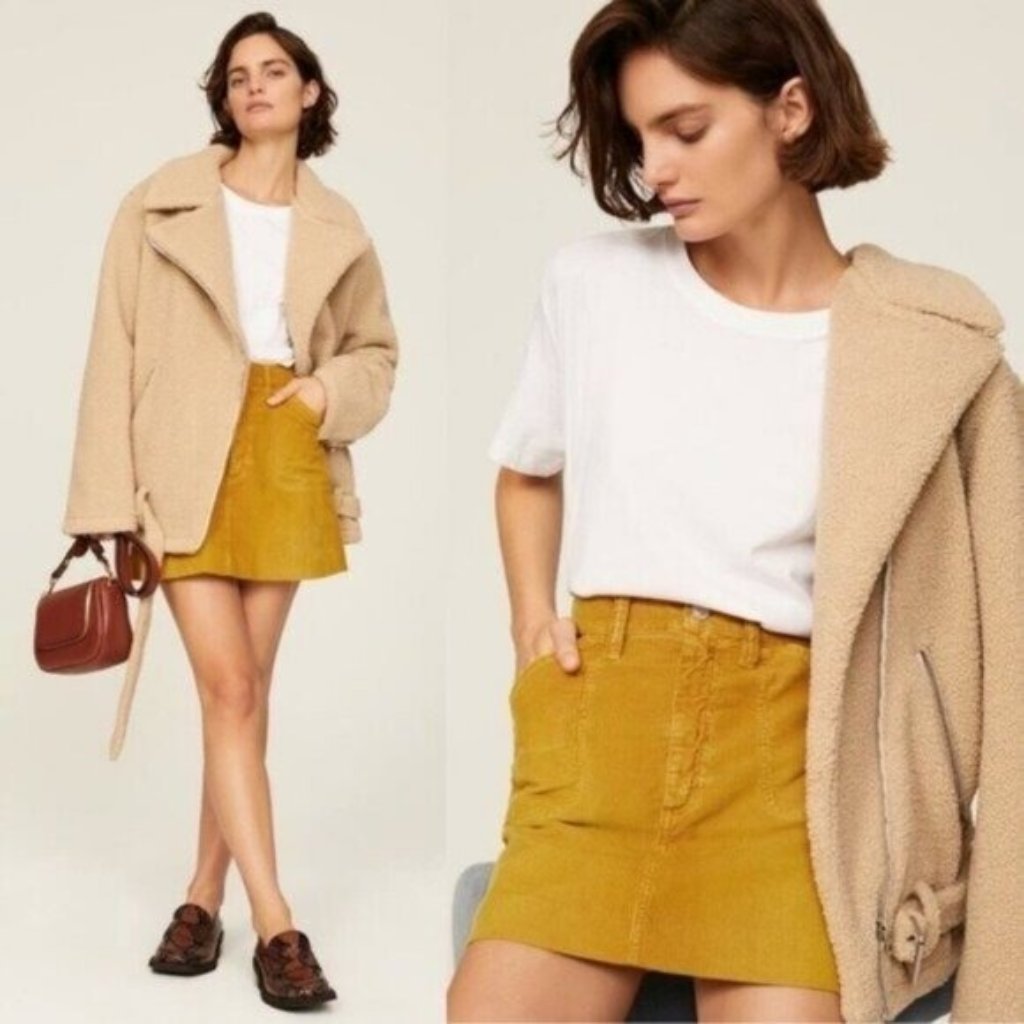 Re/Done 70s Pocket Mini Skirt 29 Yellow Corduroy Retro Vintage High Rise